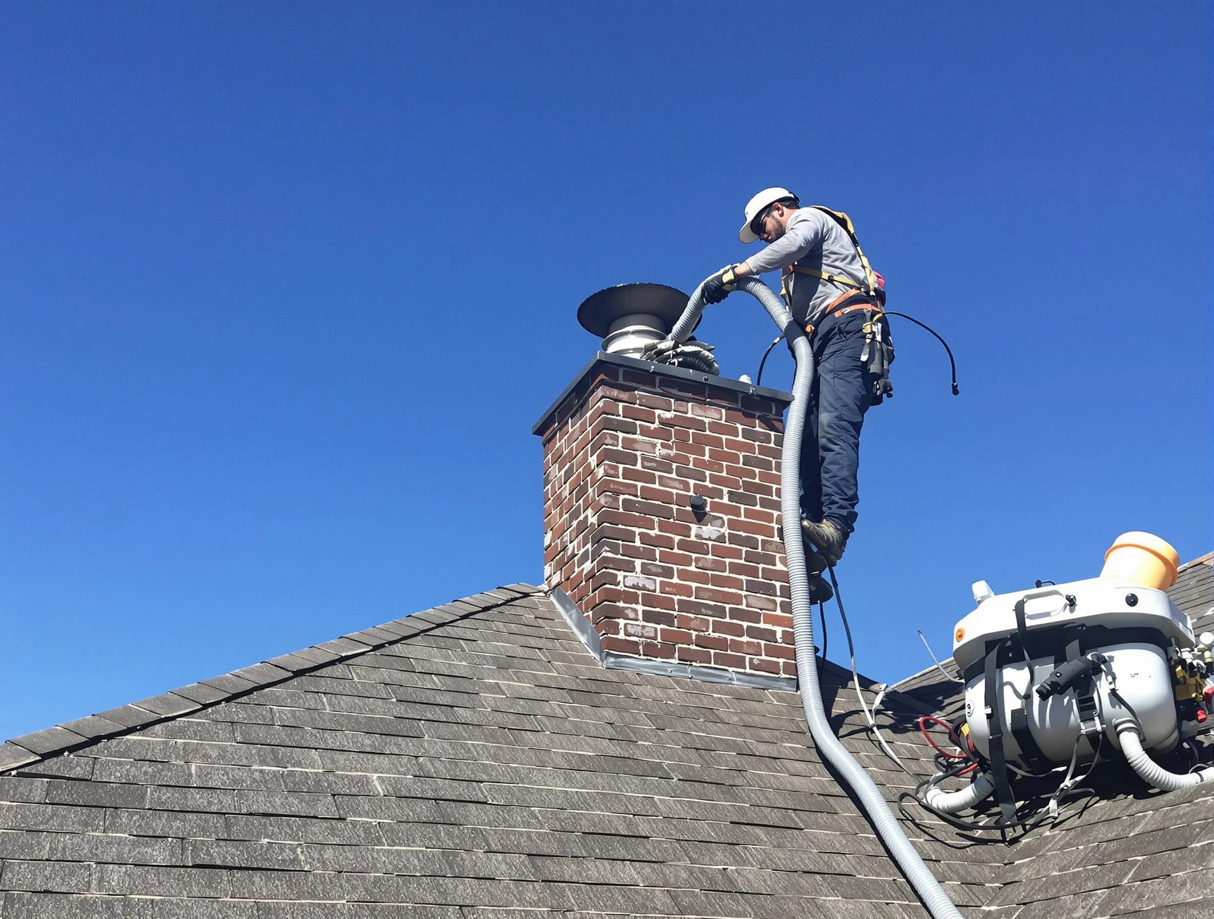 Dedicated Lake of the Woods Chimney Sweep team member cleaning a chimney in Lake of the Woods, VA