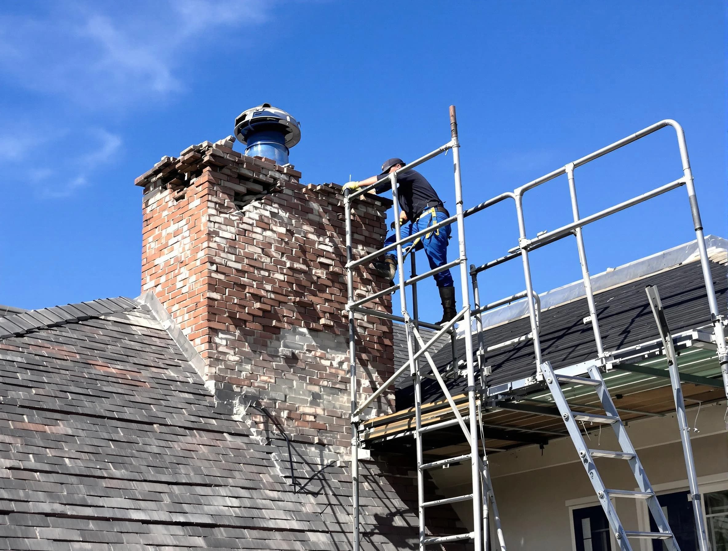 Rebuilding a chimney structure by Lake of the Woods Chimney Sweep in Lake of the Woods, VA