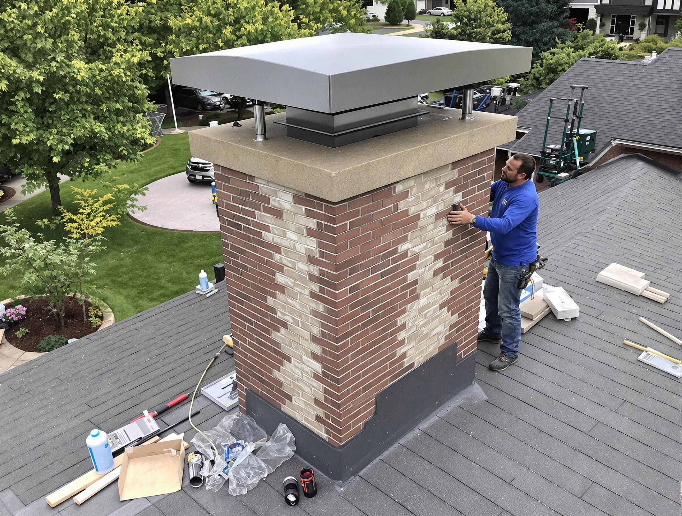 Lake of the Woods Chimney Sweep team working on a custom chimney remodel in Lake of the Woods, VA
