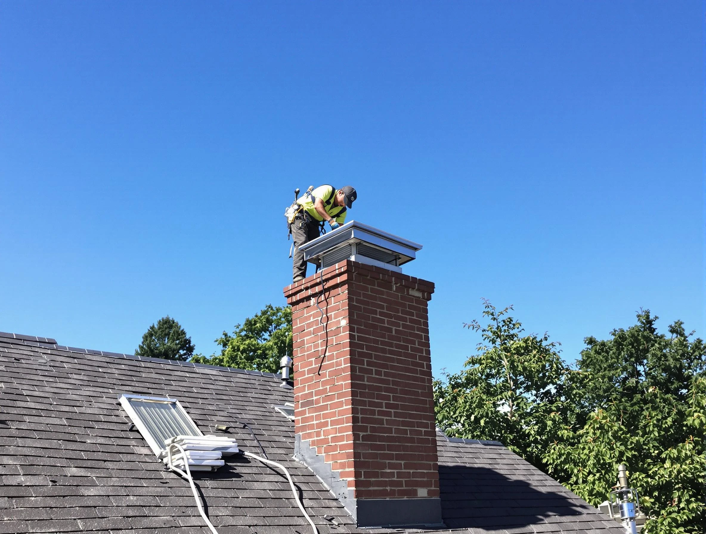 Lake of the Woods Chimney Sweep technician measuring a chimney cap in Lake of the Woods, VA