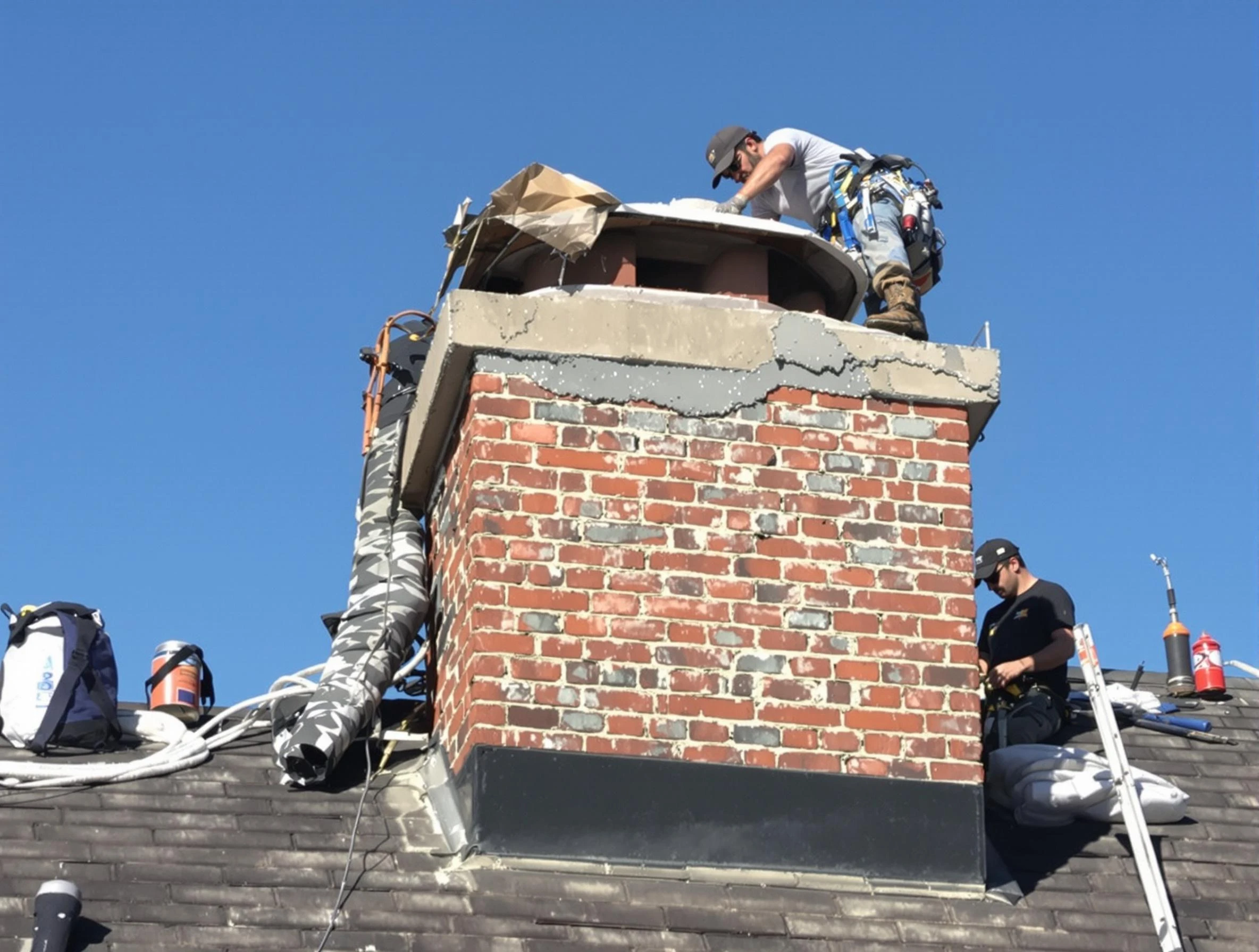 Lake of the Woods Chimney Sweep installing a custom chimney crown in Lake of the Woods, VA